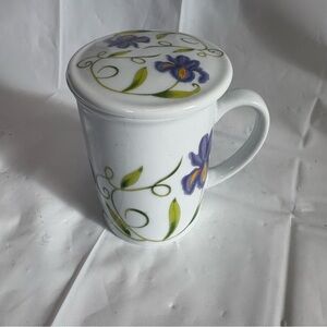 Joshua Maxwell Studio Tall 10oz. Porcelain Coffee Mug w/Lid and Purple Iris's